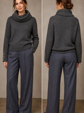 Tweeds 100% Merino Wool Cowl
Neck Sweater Charcoal Gray XL